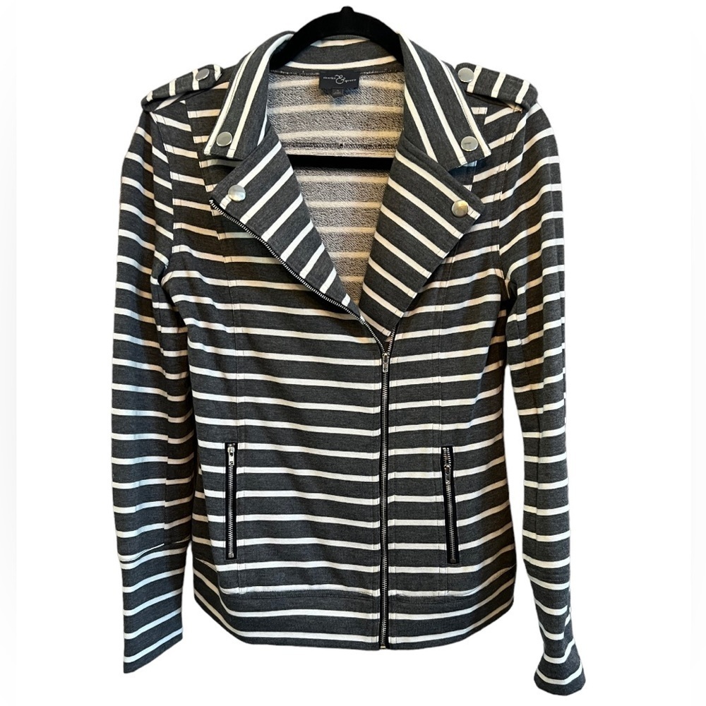 Market & Spruce Striped‎ Knit Moto Jacket Size S